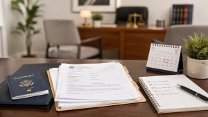 immigration clipboard sitting on desk